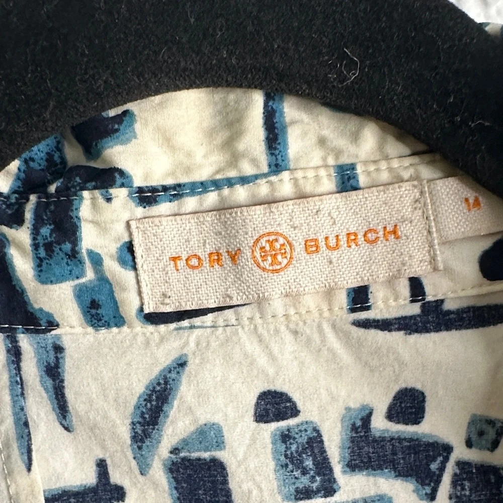Tory Burch geomagnetic Blue and White Patterned pleated Dress size 14